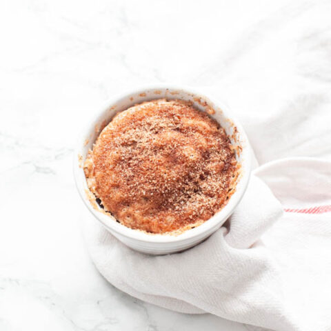 Microwave Snickerdoodle mug cake in a white mug