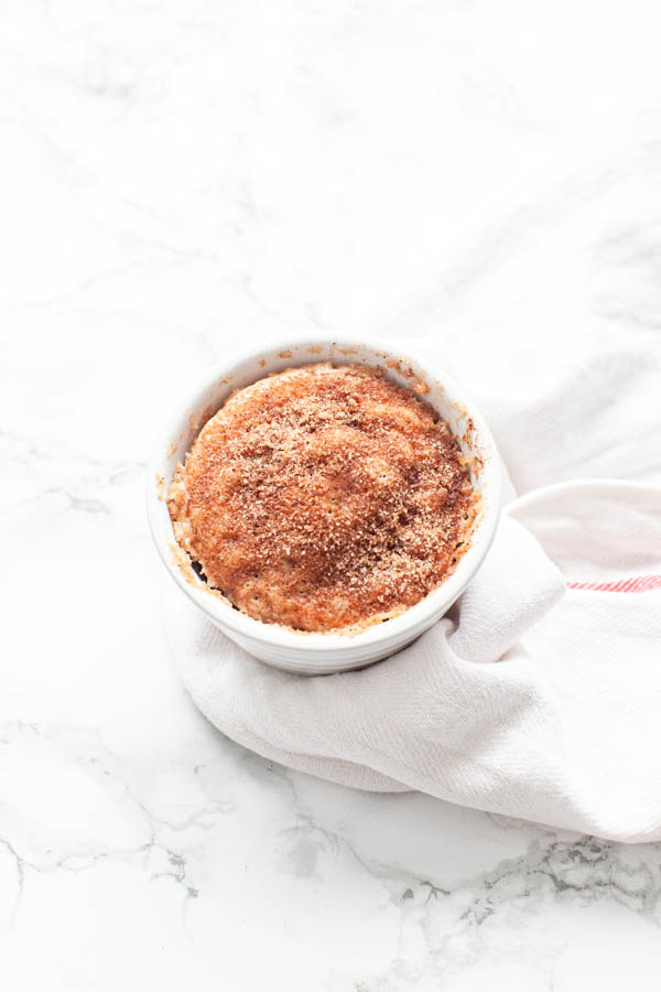 Microwave Snickerdoodle mug cake in a white mug