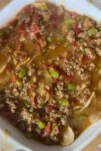 Potato Goulash with Ground Beef is a easy dinner idea.  If you've ever wondered what can I add to boxed scalloped potatoes, look no farther.  This recipe uses boxed scalloped potatoes and ground beef for a kid-friendly meal. 