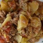 Potato Goulash with Ground Beef is a easy dinner idea.  If you've ever wondered what can I add to boxed scalloped potatoes, look no farther.  This recipe uses boxed scalloped potatoes and ground beef for a kid-friendly meal. 
