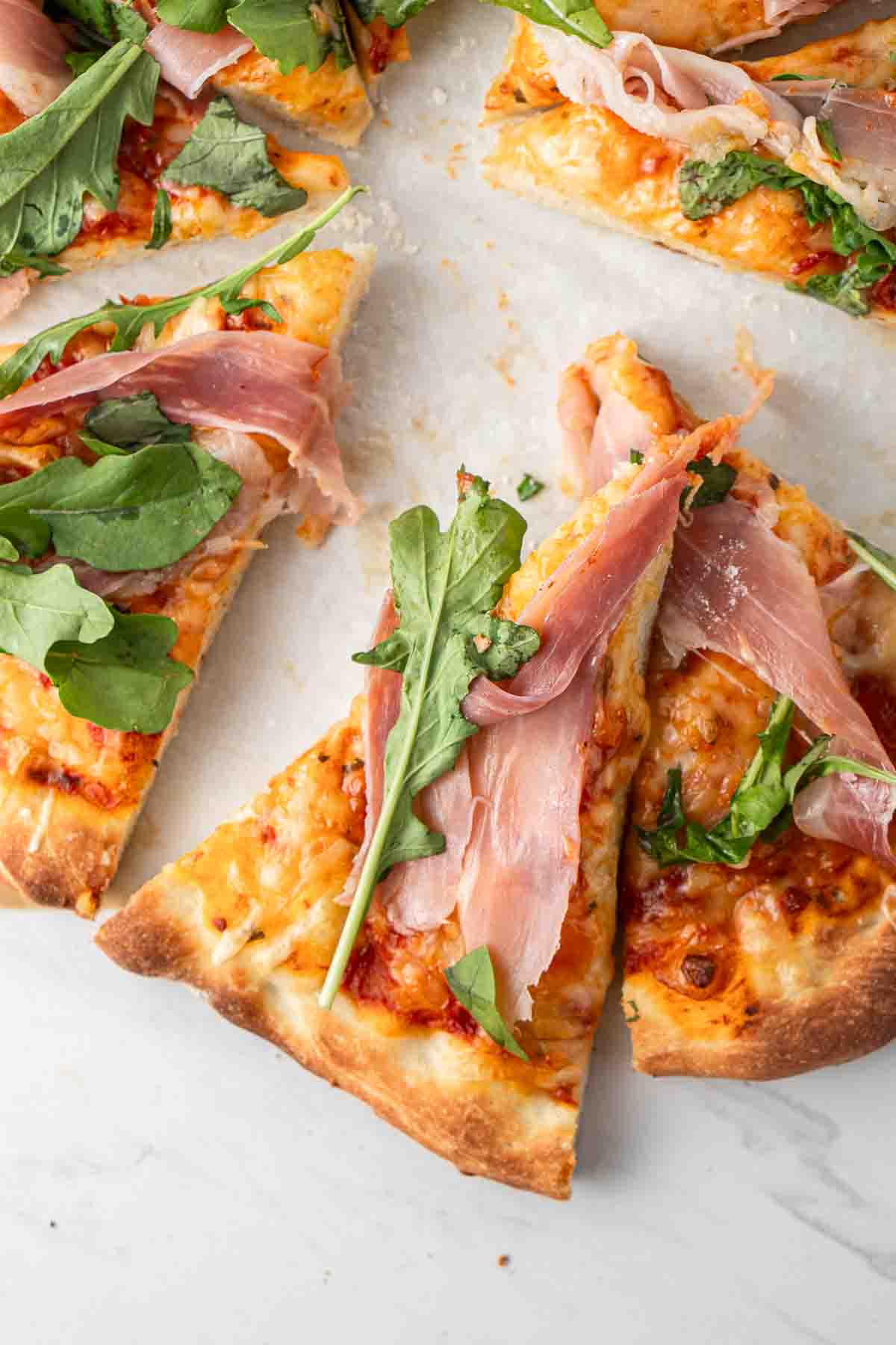 Close up of a slice of pizza.