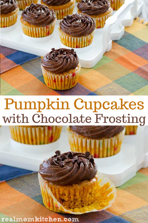 Pumpkin Cupcakes with Chocolate Frosting | realmomkitchen.com