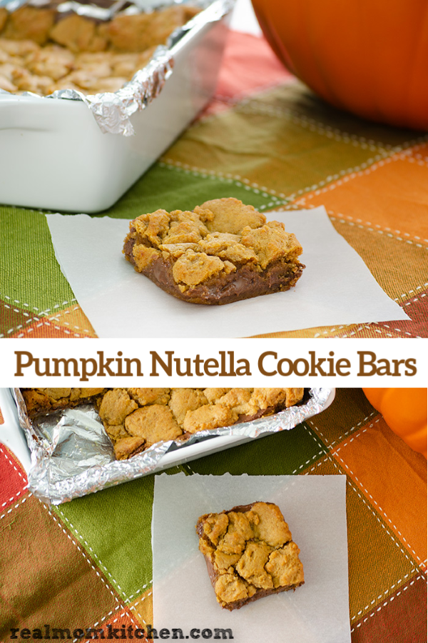 Pumpkin Nutella Cookie Bars | realmomkitchen.com