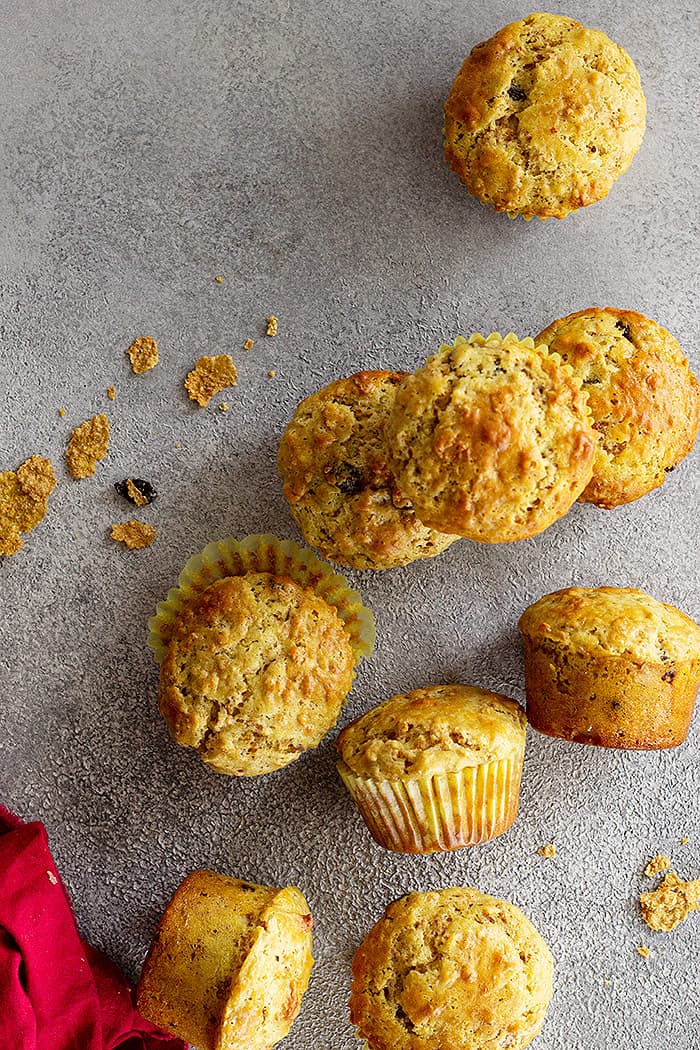 Top down of muffins fresh from the oven. 