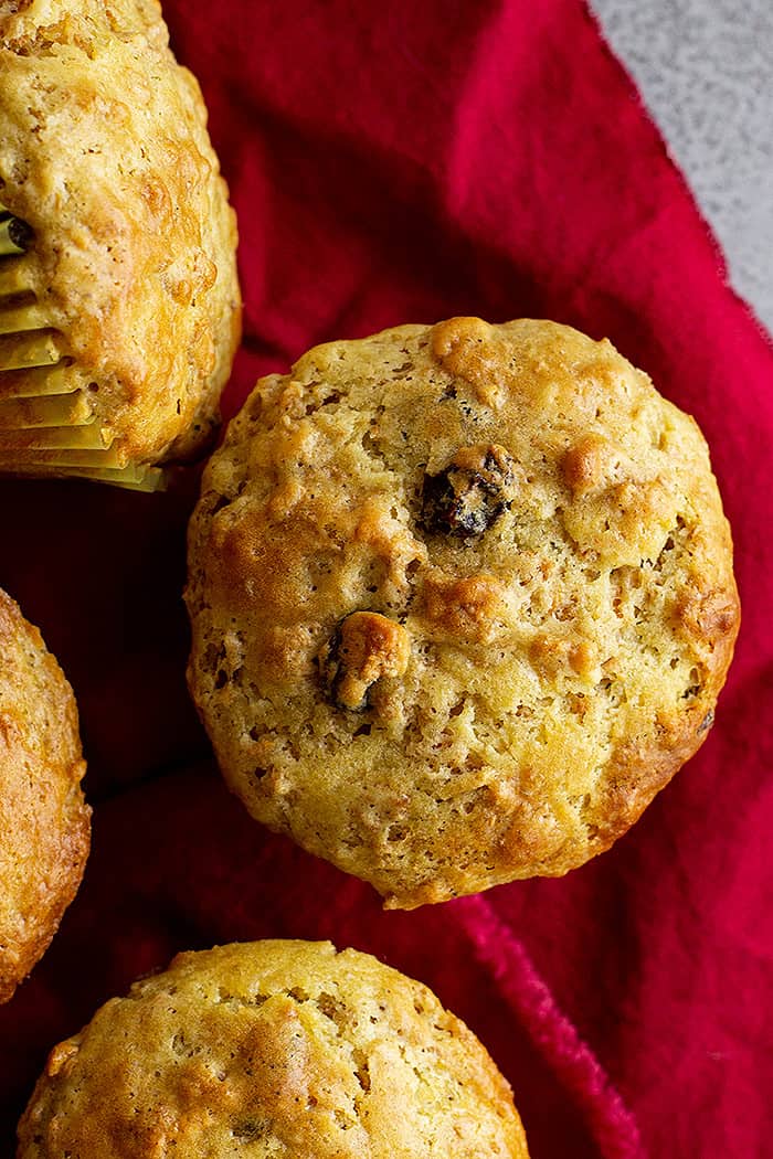 Close up of muffins fresh from the oven.