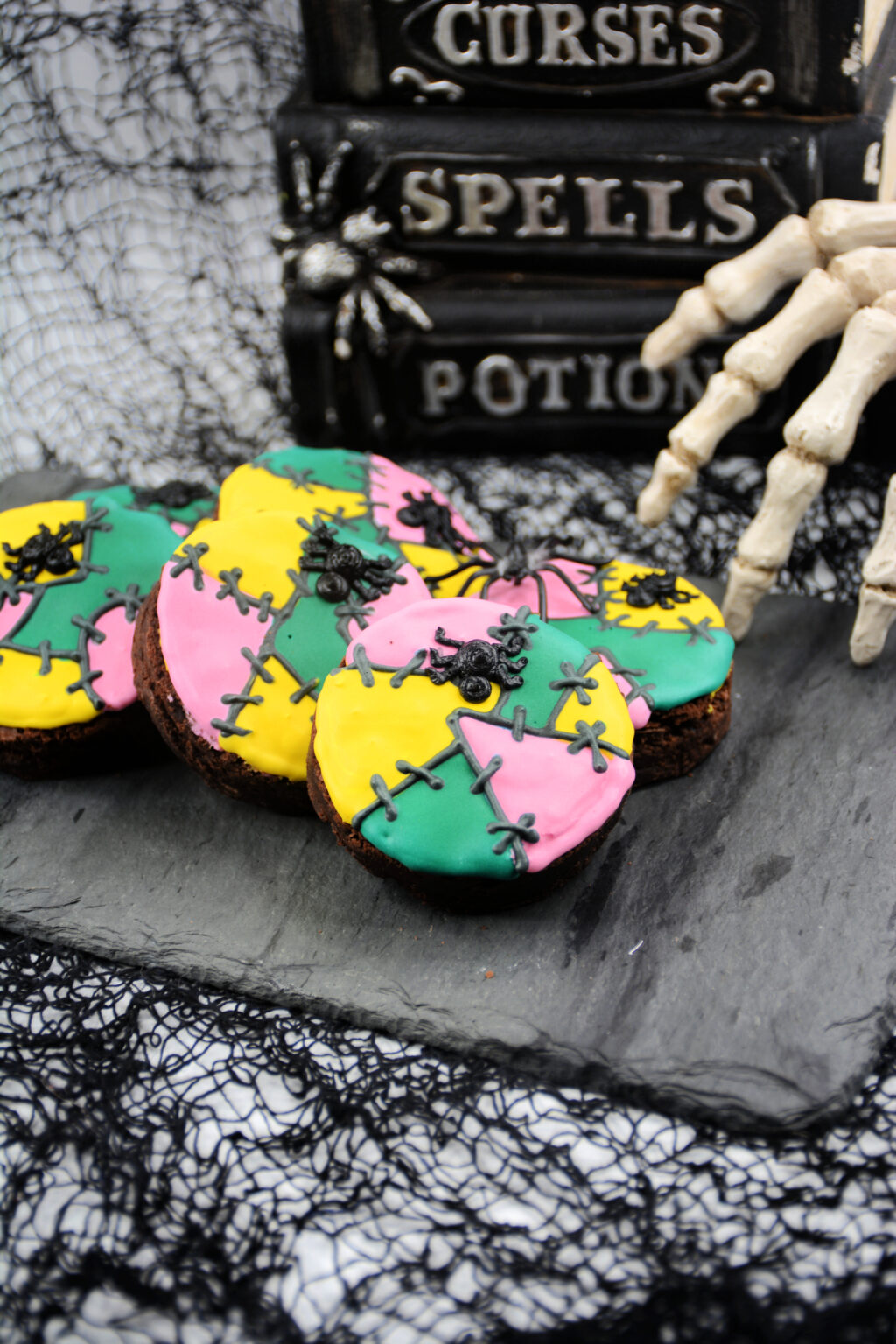 sally brownies on a black plate