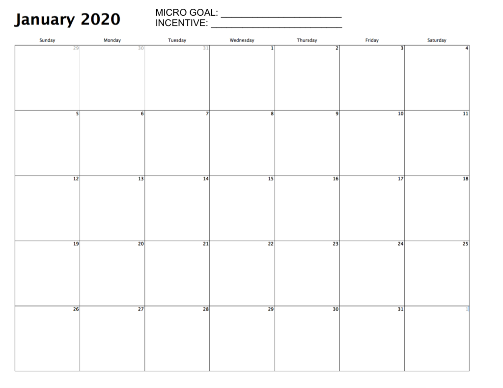 Goal setting CALENDAR
