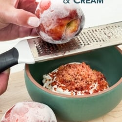 shaved frozen peaches and cream with grater