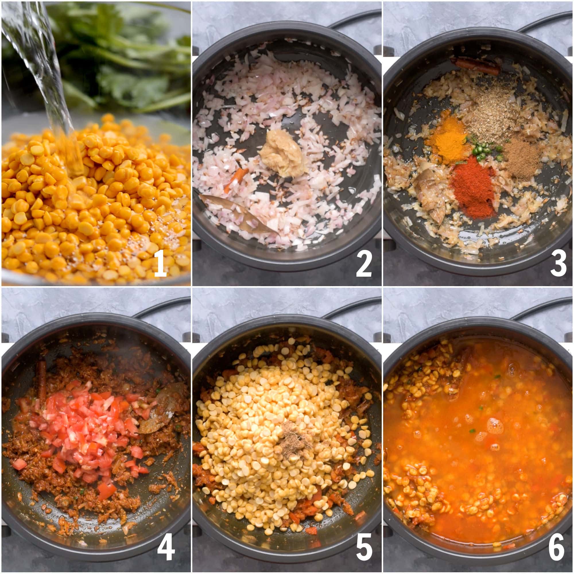 Collage of step-by-step images on how to make chana dal.