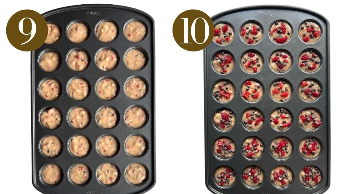 Steps to make raspberry banana muffins.