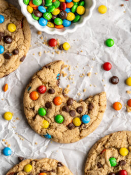 Peanut free monster cookie with bite taken out.