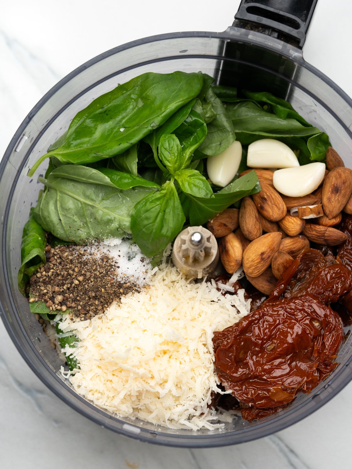 All ingredients except Olive oil added to the food processor.