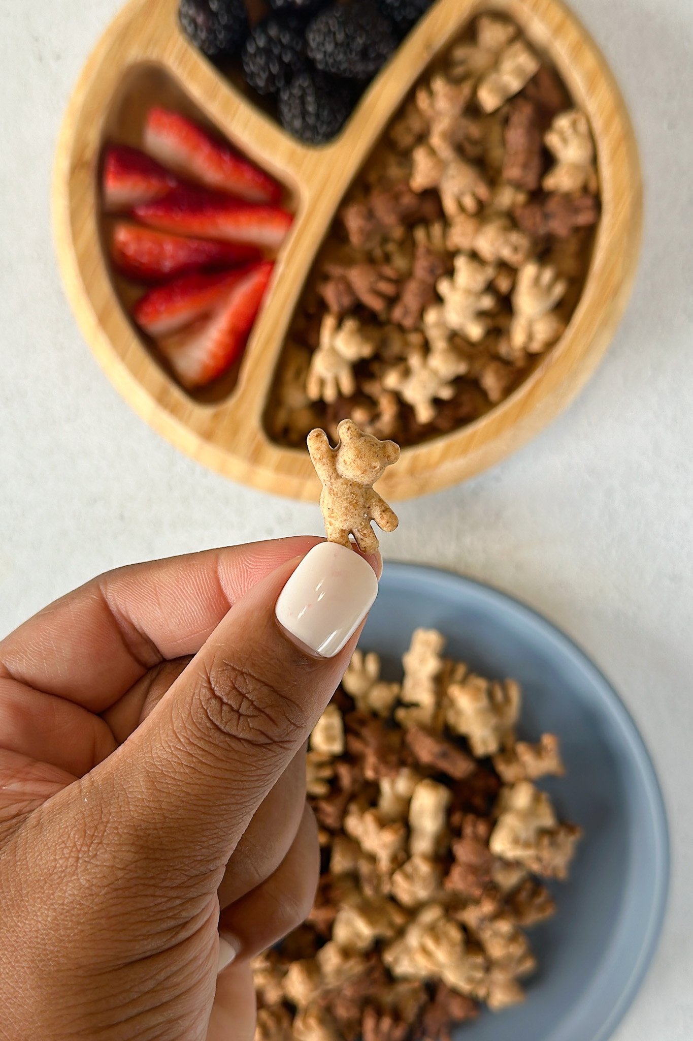 Homemade teddy grahams served on a plate.