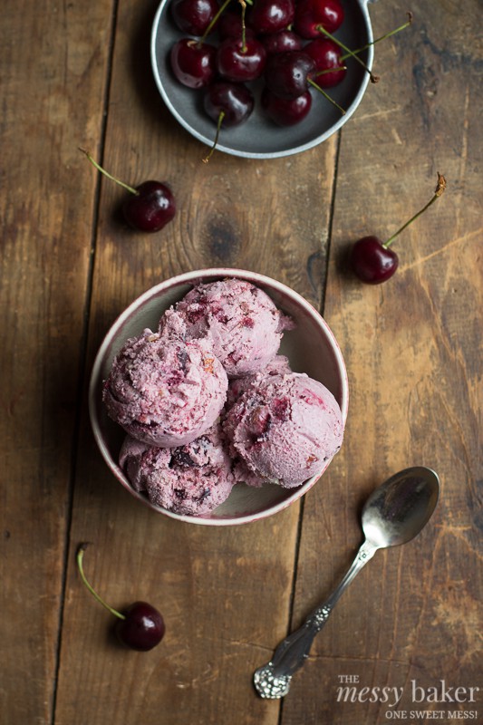 Toasted Almond & Cherry Ice Cream | www.themessybakerblog.com