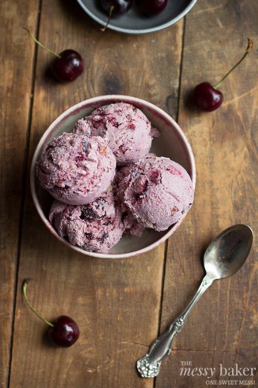 Toasted Almond & Cherry Ice Cream | www.themessybakerblog.com