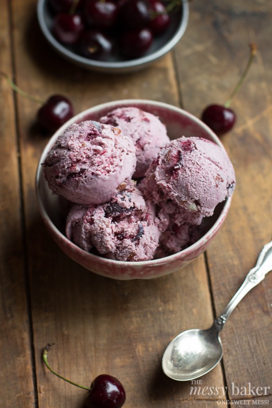 Toasted Almond & Cherry Ice Cream | www.themessybakerblog.com