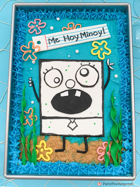 Doodle Bob Doodlebob cake, ultimate spongebob party, spongebob theme party, best easy spongebob party ideas, cute creative spongebob party ideas, chocolate bars, kelpo cheesecake cups, best spongebob doodle bob cake, chum bucket chum on a stick, sandy's tree dome moon pies