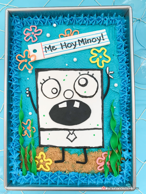 DoodleBob cake, best easy DoodleBob SpongeBob cake, DoodleBob fondant cake, 9x13 Spongebob doodlebob cake for kids and adults easy to make with buttercream frosting