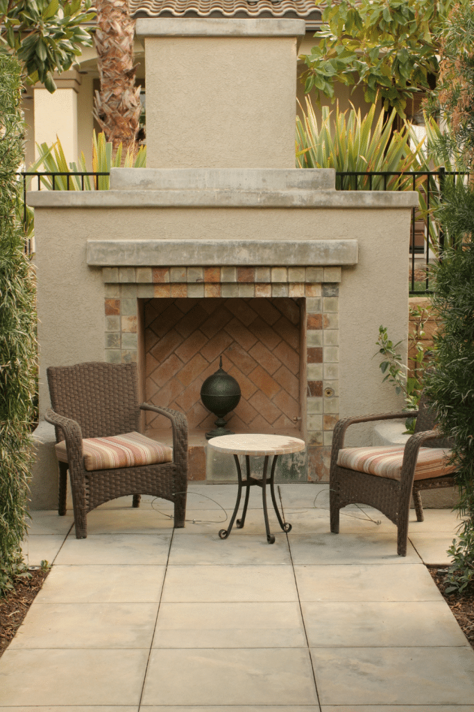 outside fireplace and seating