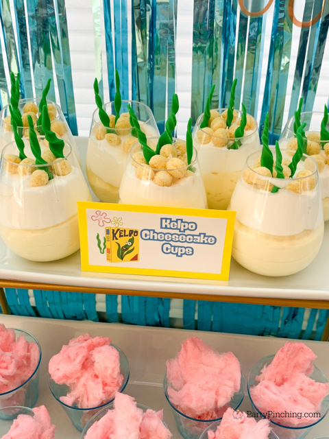 spongebob kelpo cheesecake cups, kelpo cereal, cheesecake pie filling easy best spongebob dessert food party recipe ideas, best spongebob themed party ideas