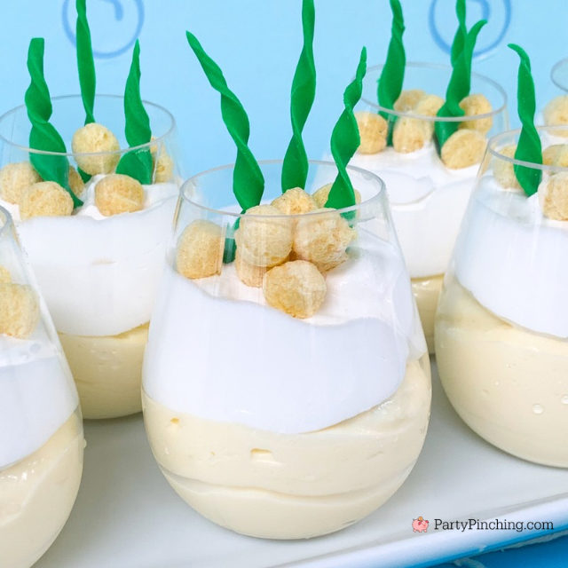 spongebob kelpo cheesecake cups, kelpo cereal, cheesecake pie filling easy best spongebob dessert food party recipe ideas, best spongebob themed party ideas