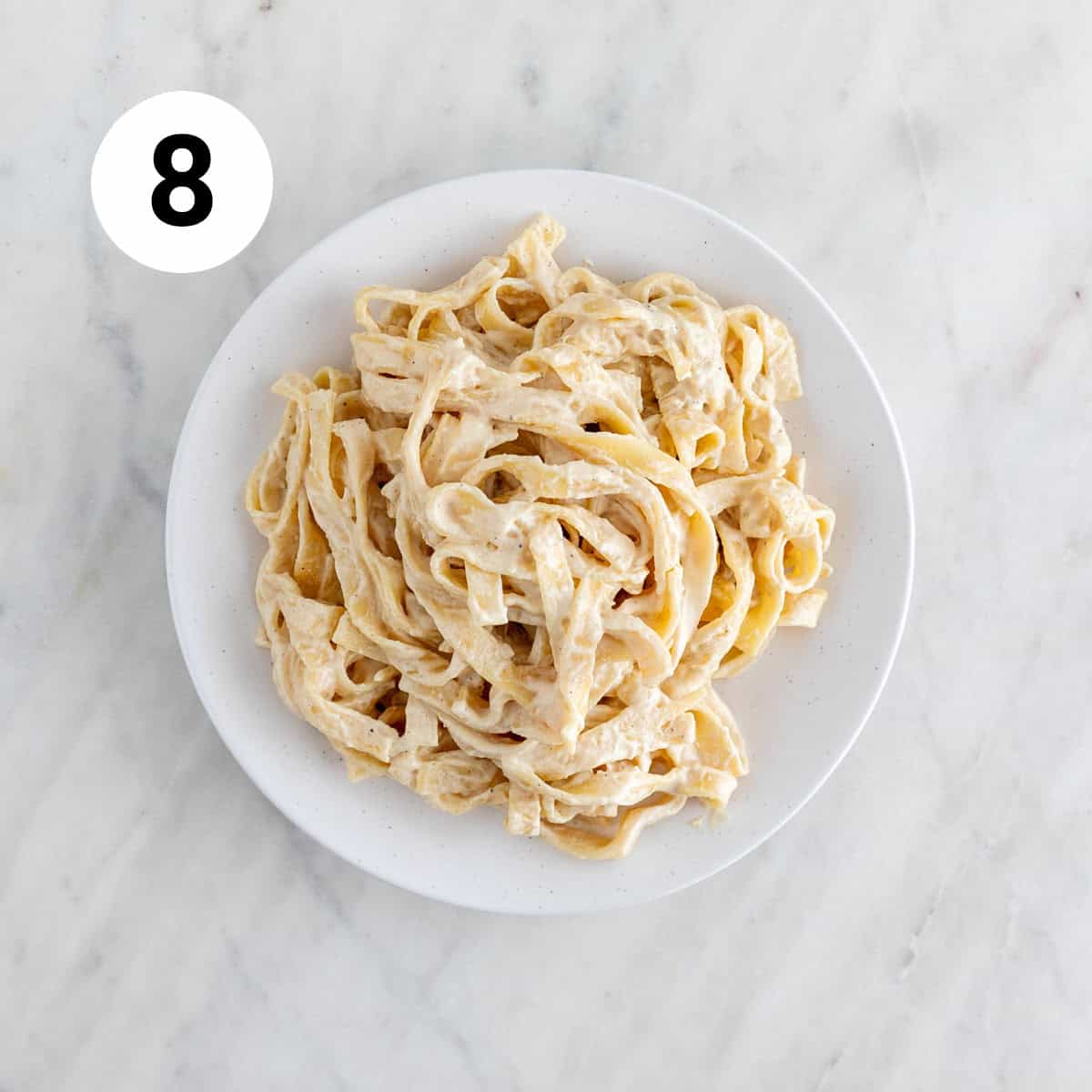 Vegan cashew Alfredo pasta in a dish.