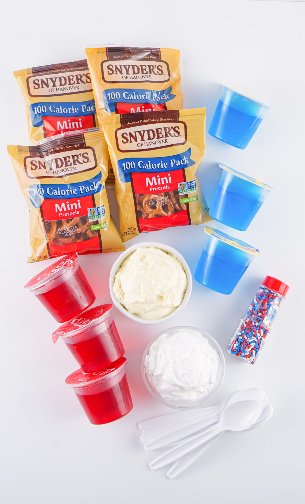 Walking Jello Pretzel Salad ingredients on table
