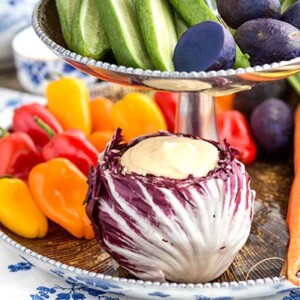 Close up of wasabi dip in a bowl made of cabbage