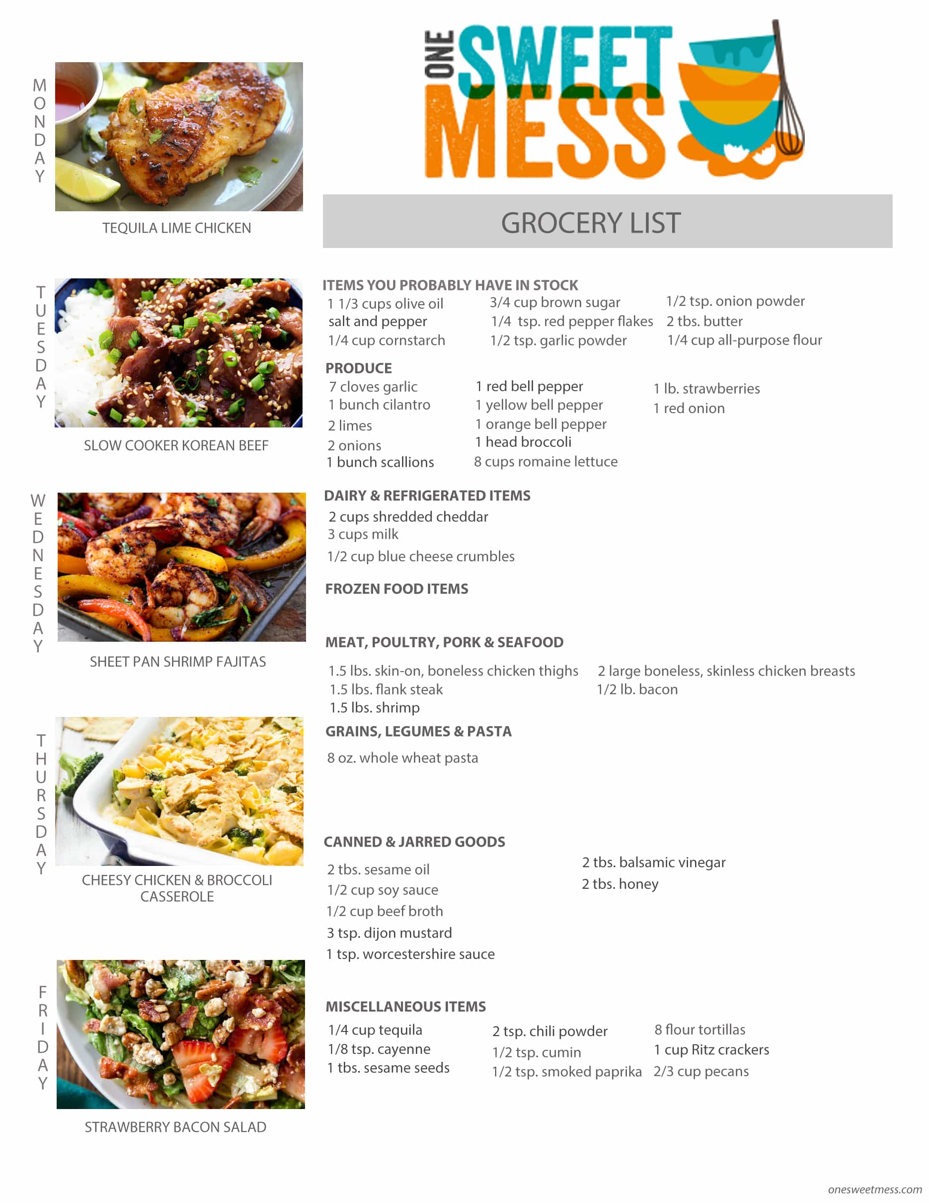 Week of June 5th, 2017 Weekly Meal Plan + Printable Grocery List