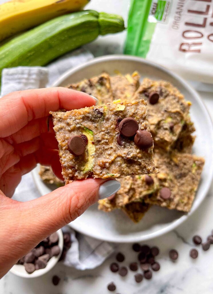 holding Zucchini Oatmeal Bar