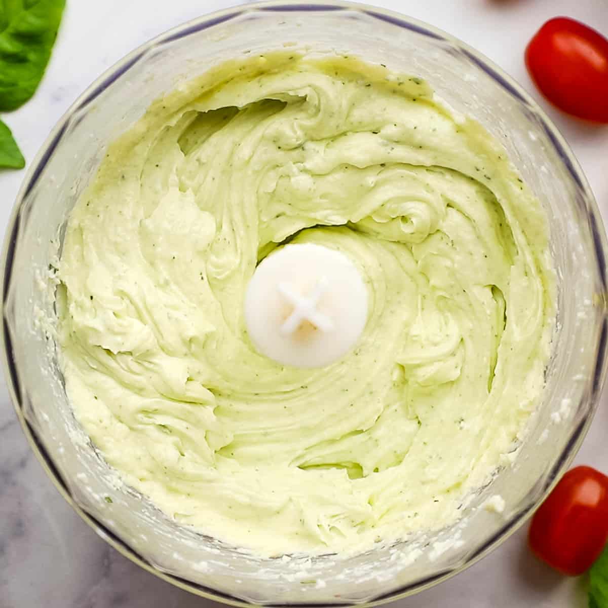 whipping the feta and cream cheese in a food processor