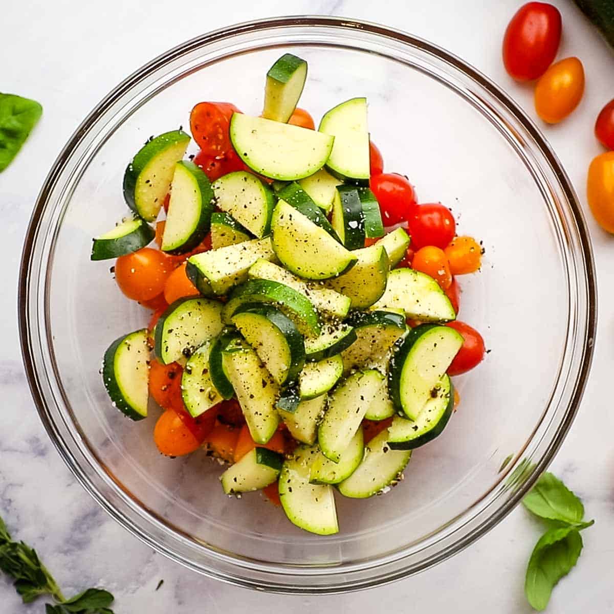 zucchini and tomato in a bowl