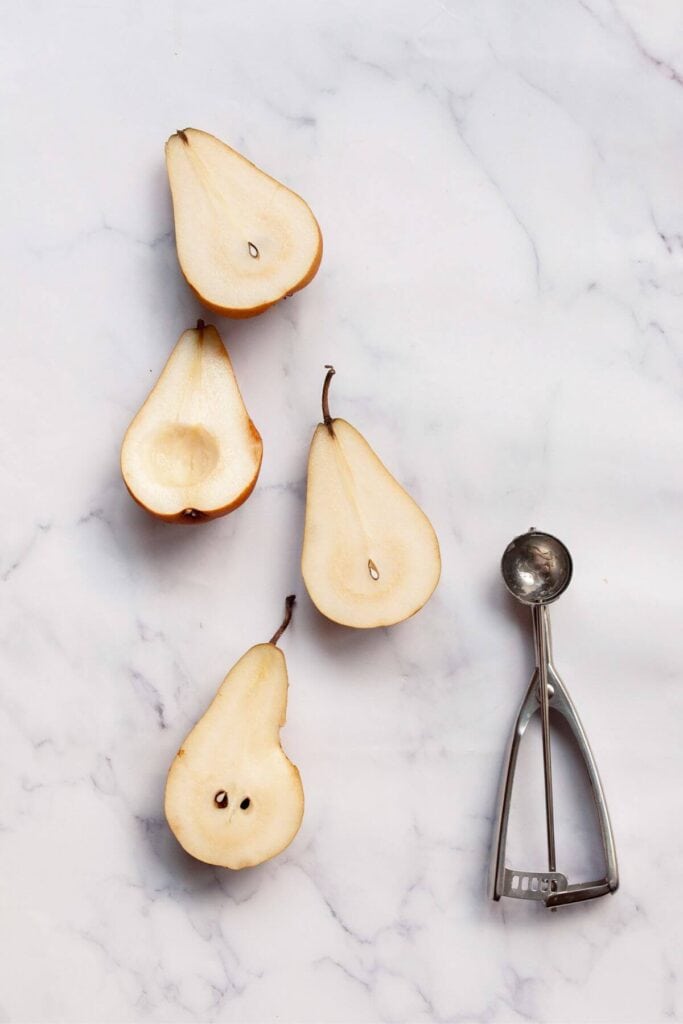 coring pears with a cookie scooper