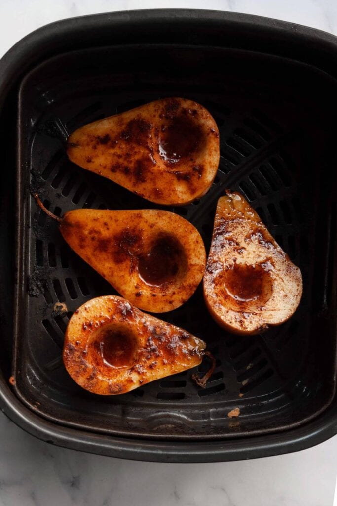 pears in air fryer basket before cooking