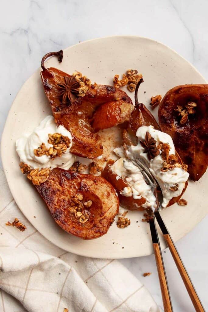 cutting into air fryer pear