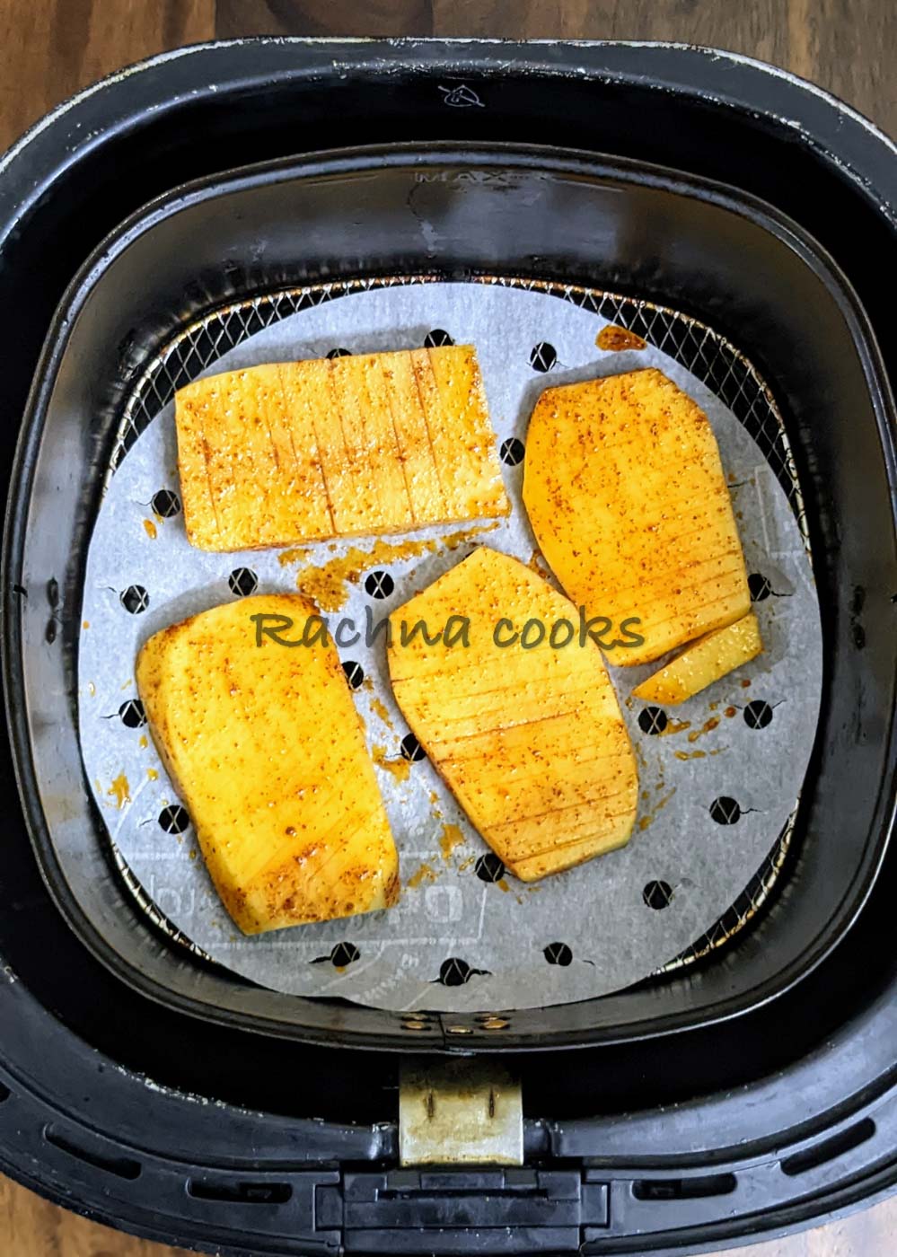 Accordion potatoes in air fryer basket