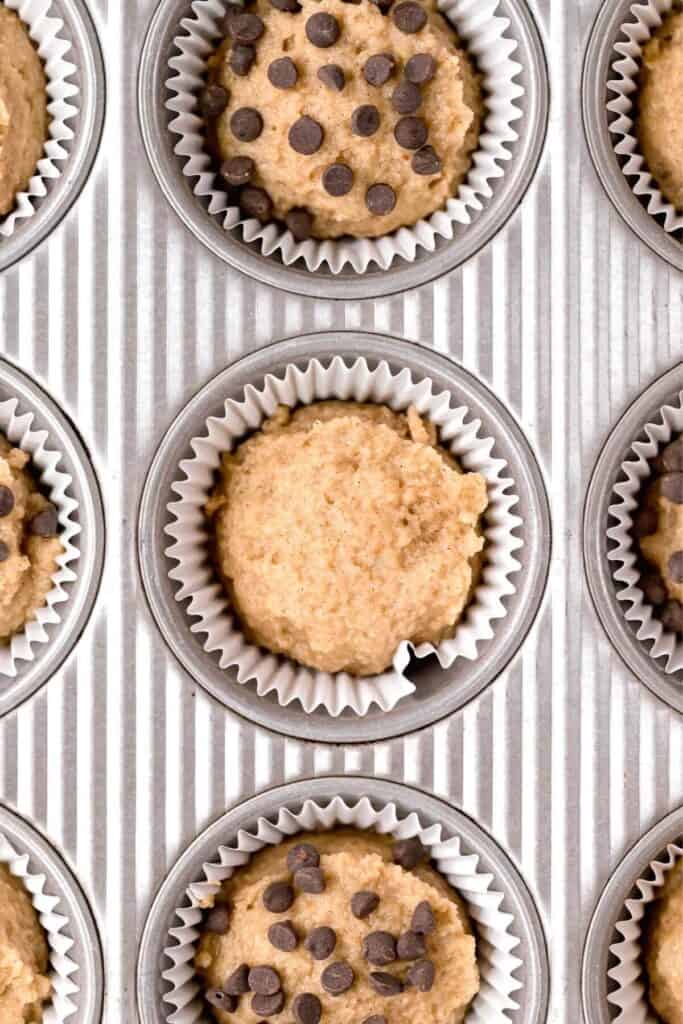 almond flour banana muffin batter in cupcake tin