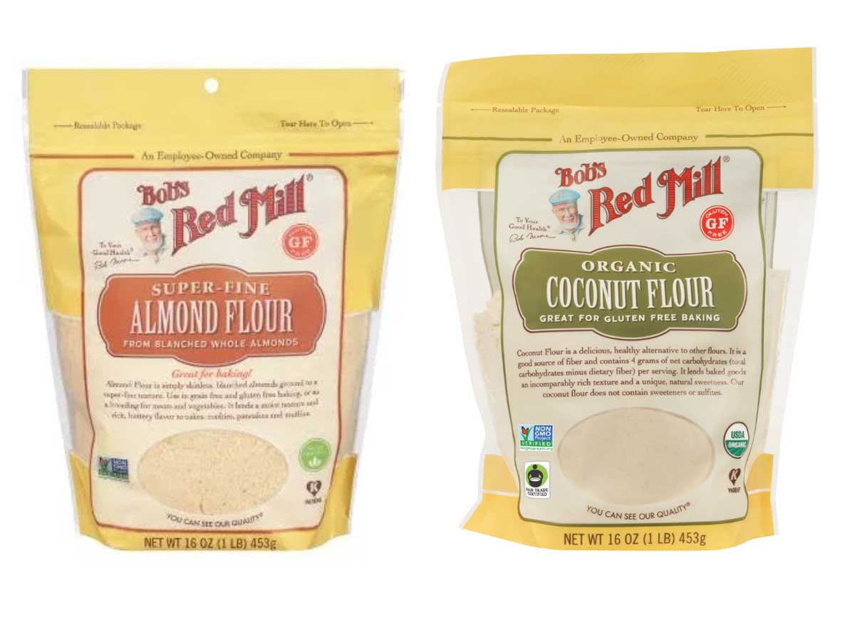 Bags of Bob's Red Mill almond flour and coconut flour