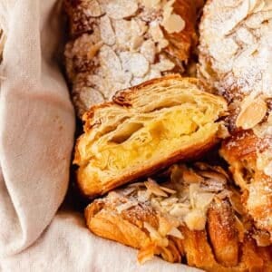almond croissant in basket
