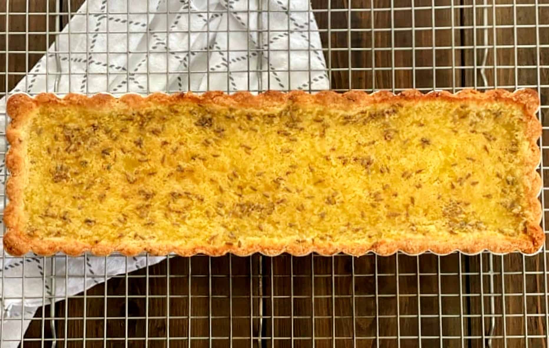 lemon lavender tart on a rack