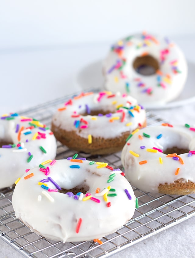 Baked Vanilla Coffee Donuts - Vanilla donuts baked up with a lightly infused coffee flavor.