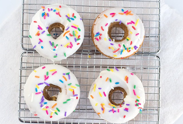 Baked Vanilla Coffee Donuts - Vanilla donuts baked up with a lightly infused coffee flavor.