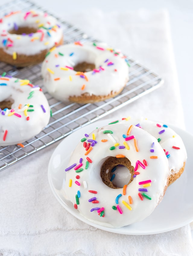 Baked Vanilla Coffee Donuts - Vanilla donuts baked up with a lightly infused coffee flavor.