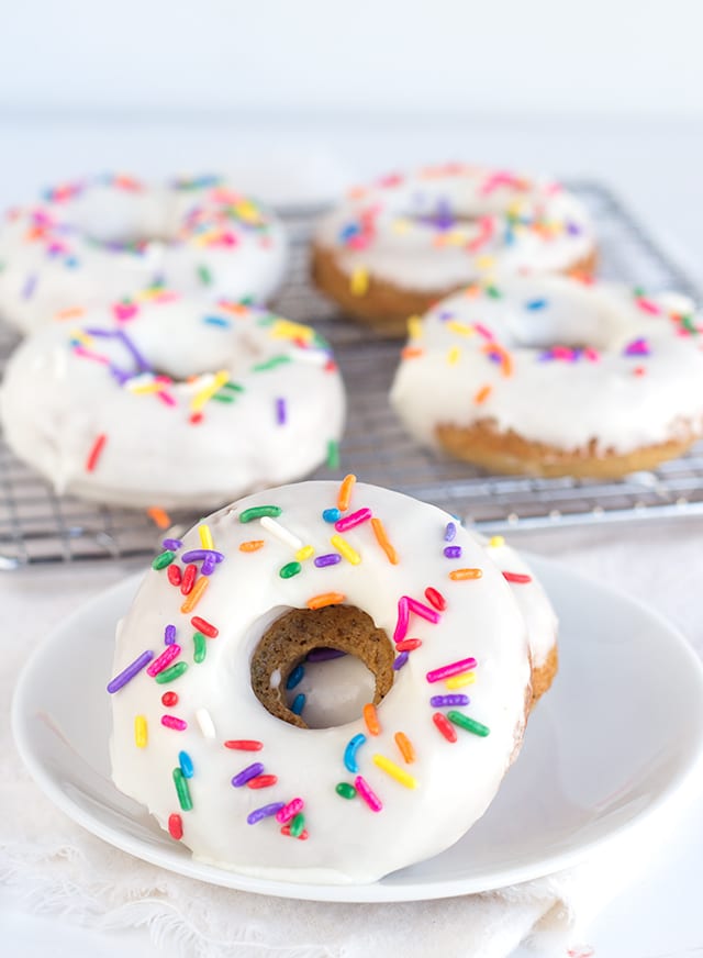 Baked Vanilla Coffee Donuts - Vanilla donuts baked up with a lightly infused coffee flavor.