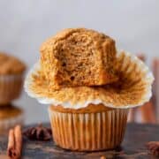 Soft, fluffy, and moist healthy banana pumpkin muffins.