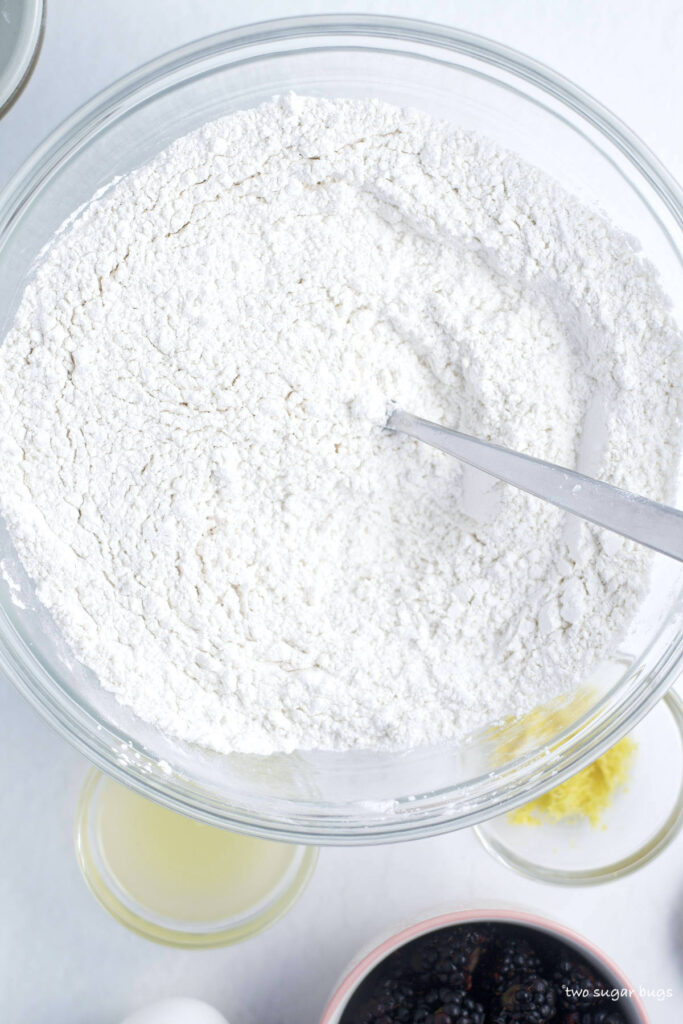 dry ingredients for blackberry lemon scones in a bowl