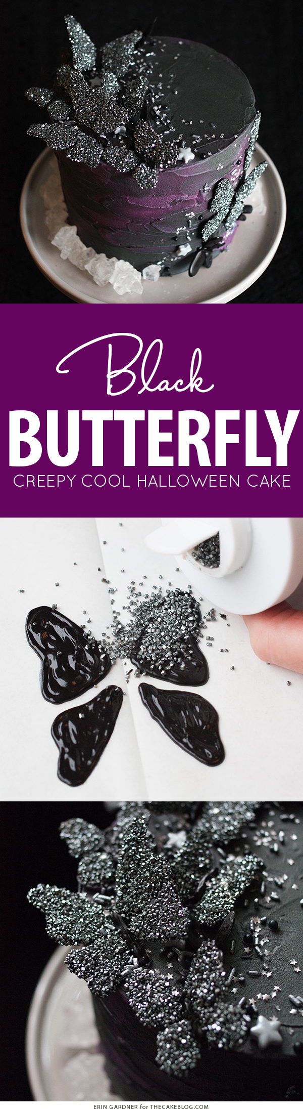 How to make a creepy-cool Black Butterfly Cake for Halloween! | Erin Gardner for TheCakeBlog.com