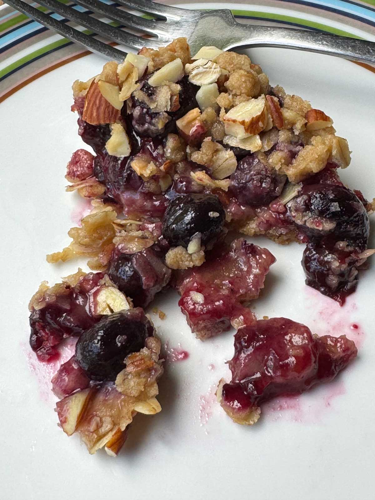 Blueberry Crumb Bars split to show texture.