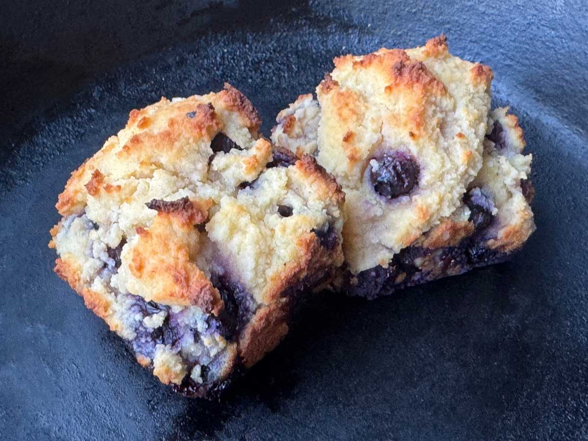 Keto blueberry muffins from a recipe calling for almond and coconut flour.