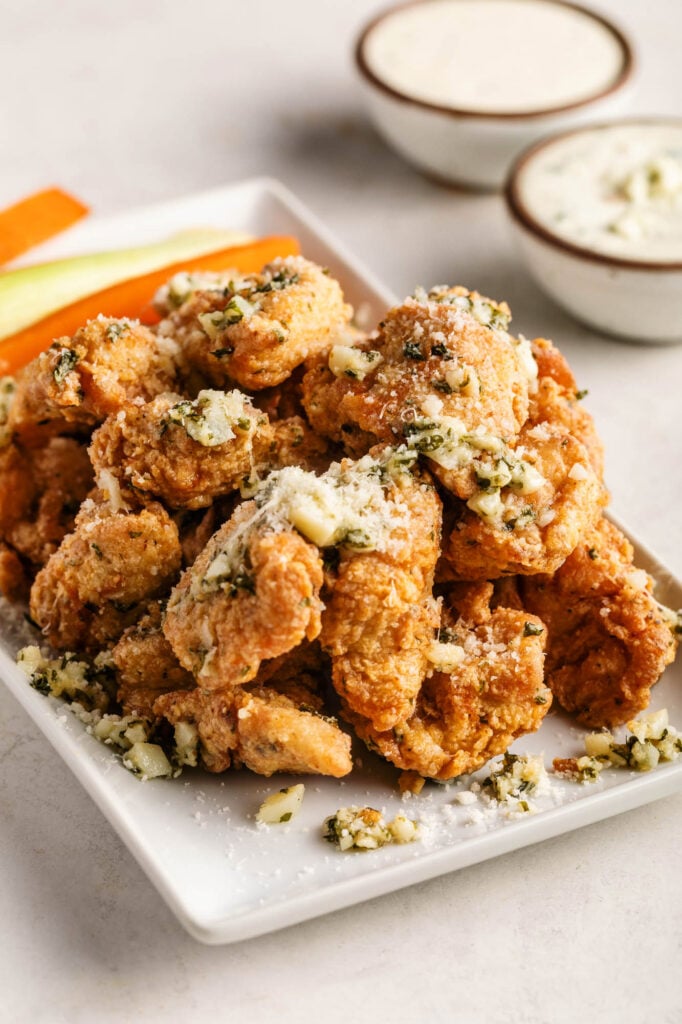 plate of garlic parmesan boneless wings